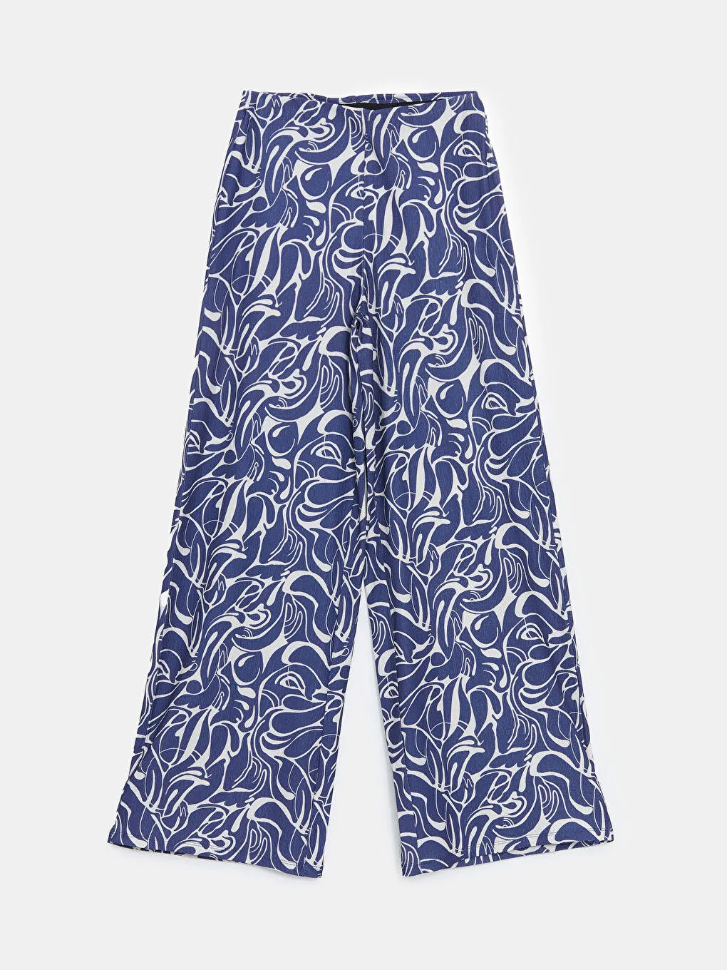 LCW Modest Navy Blue Elastic Waist Patterned Wide Leg Women Trousers
