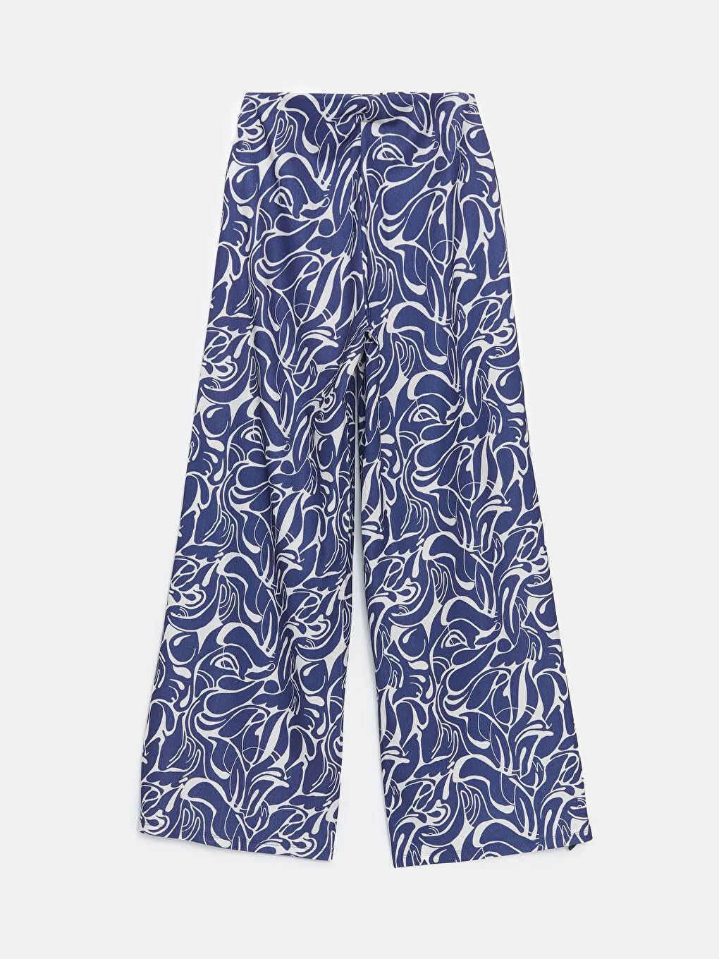LCW Modest Navy Blue Elastic Waist Patterned Wide Leg Women Trousers