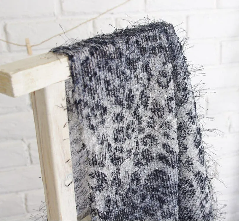 Leopard Hairy Knit Fabric - Black Leopard - 55" Wide - By the Yard 0300-0001