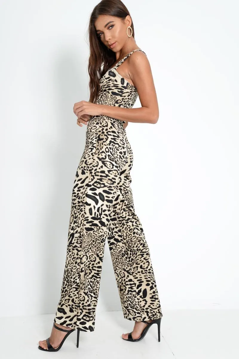 Leopard Print Crop Top And Wide Leg Trouser Co-ord - Talyn