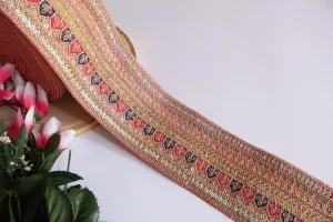 Light Peach Zari Sequin Embroidered Border Trim - 1 Yard