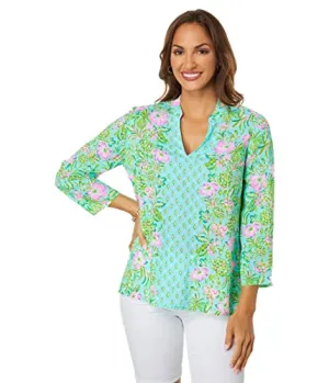 Lilly Pulitzer Luna Bay Tunic for Women - Classic Long Sleeve - V-neckline - Tassel Hemline - Printed Surf Blue Oh Diamond Girl MD One Size