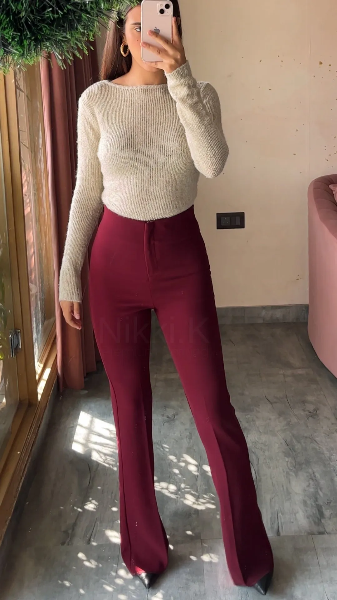 Limited Holiday Edition- Sculpted High Waist Flared Trousers: Cherry Red- RESTOCKED!
