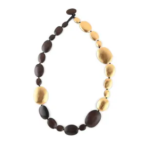 LONG OVAL WOOD AND GOLD FOIL NECKLACE WOOD/GOLD FOIL