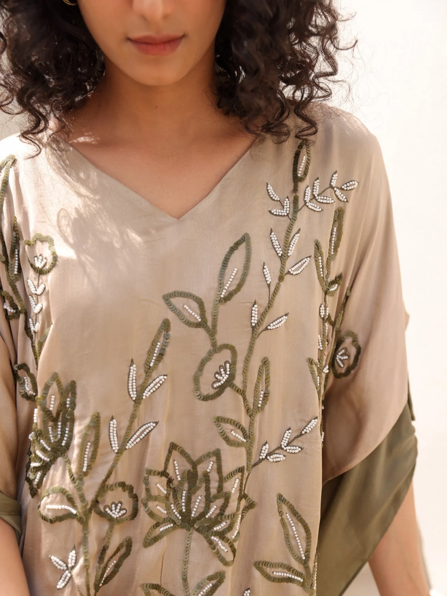 Lotus Kaftan Top - Beige Green