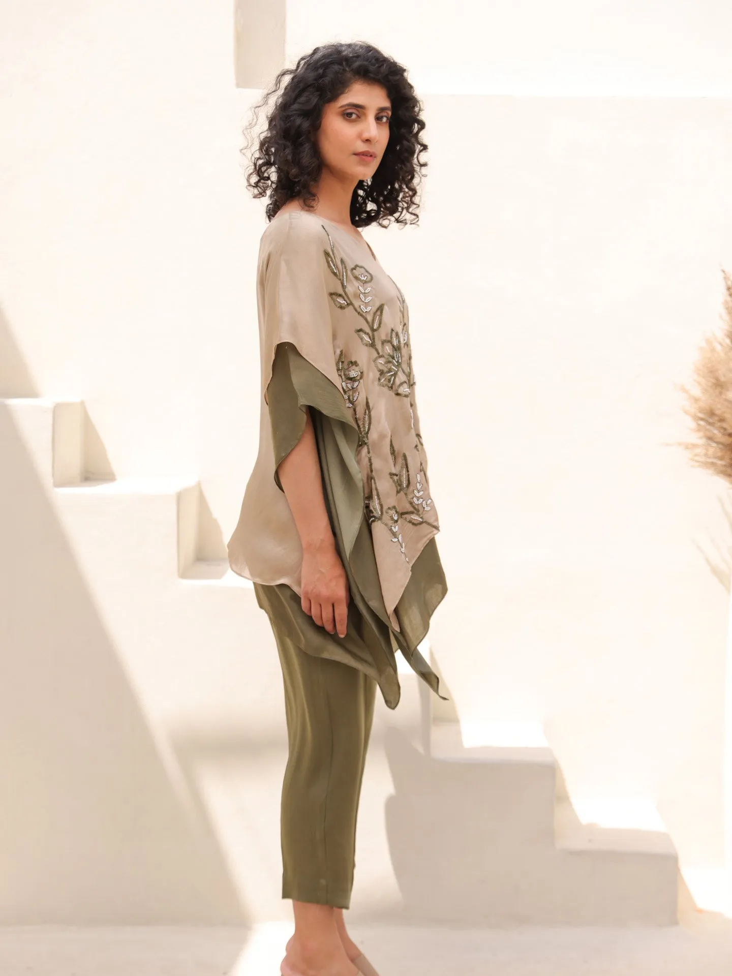 Lotus Kaftan Top - Beige Green