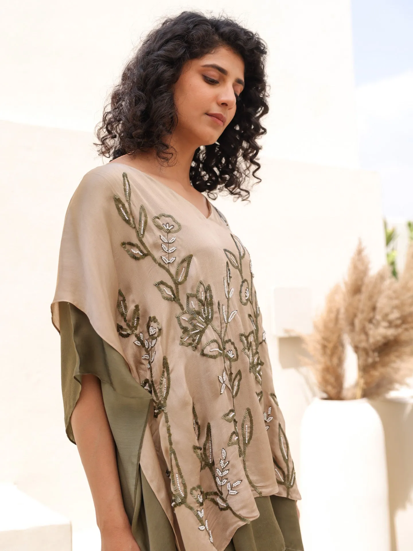 Lotus Kaftan Top - Beige Green