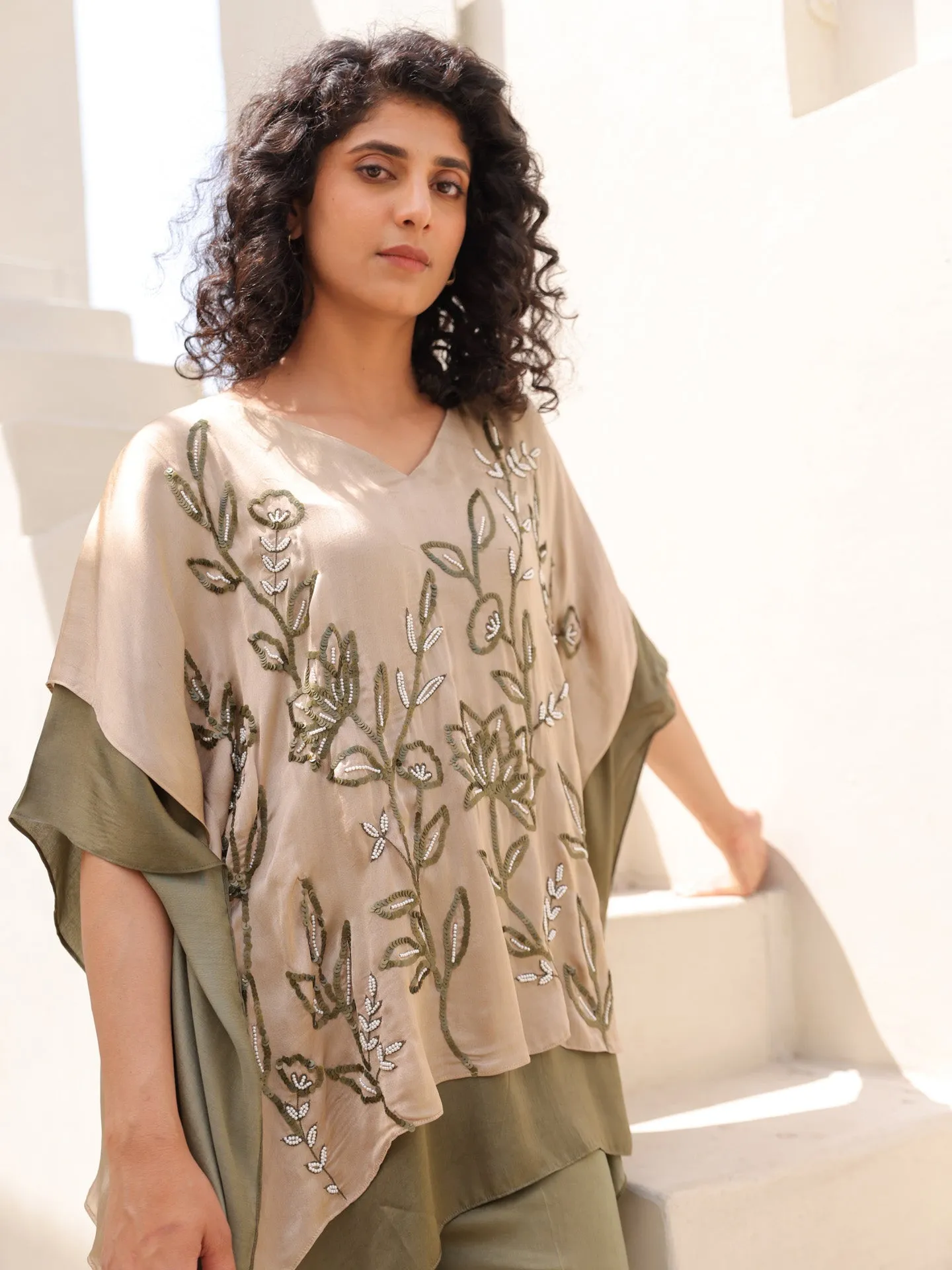 Lotus Kaftan Top - Beige Green