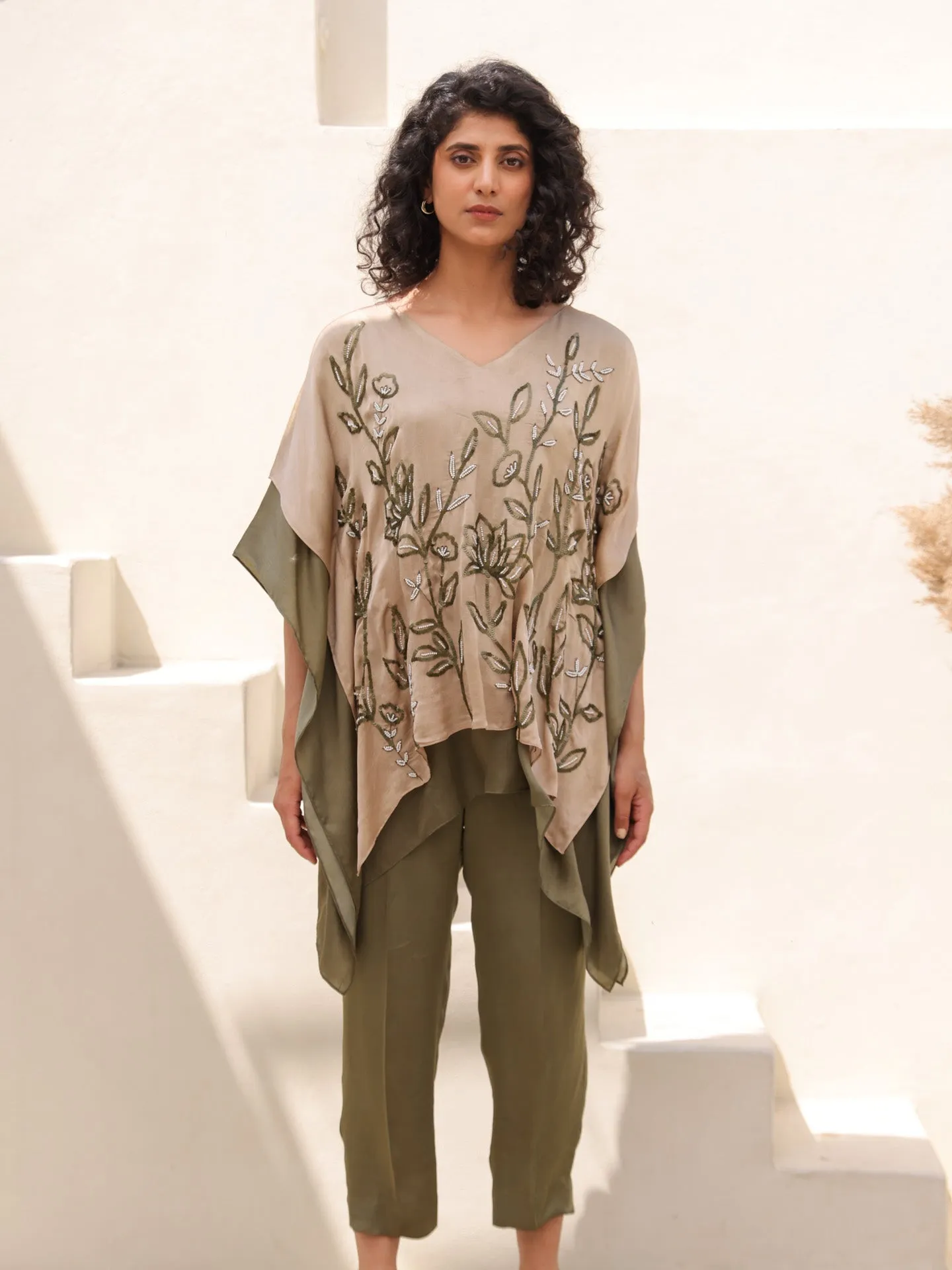 Lotus Kaftan Top - Beige Green