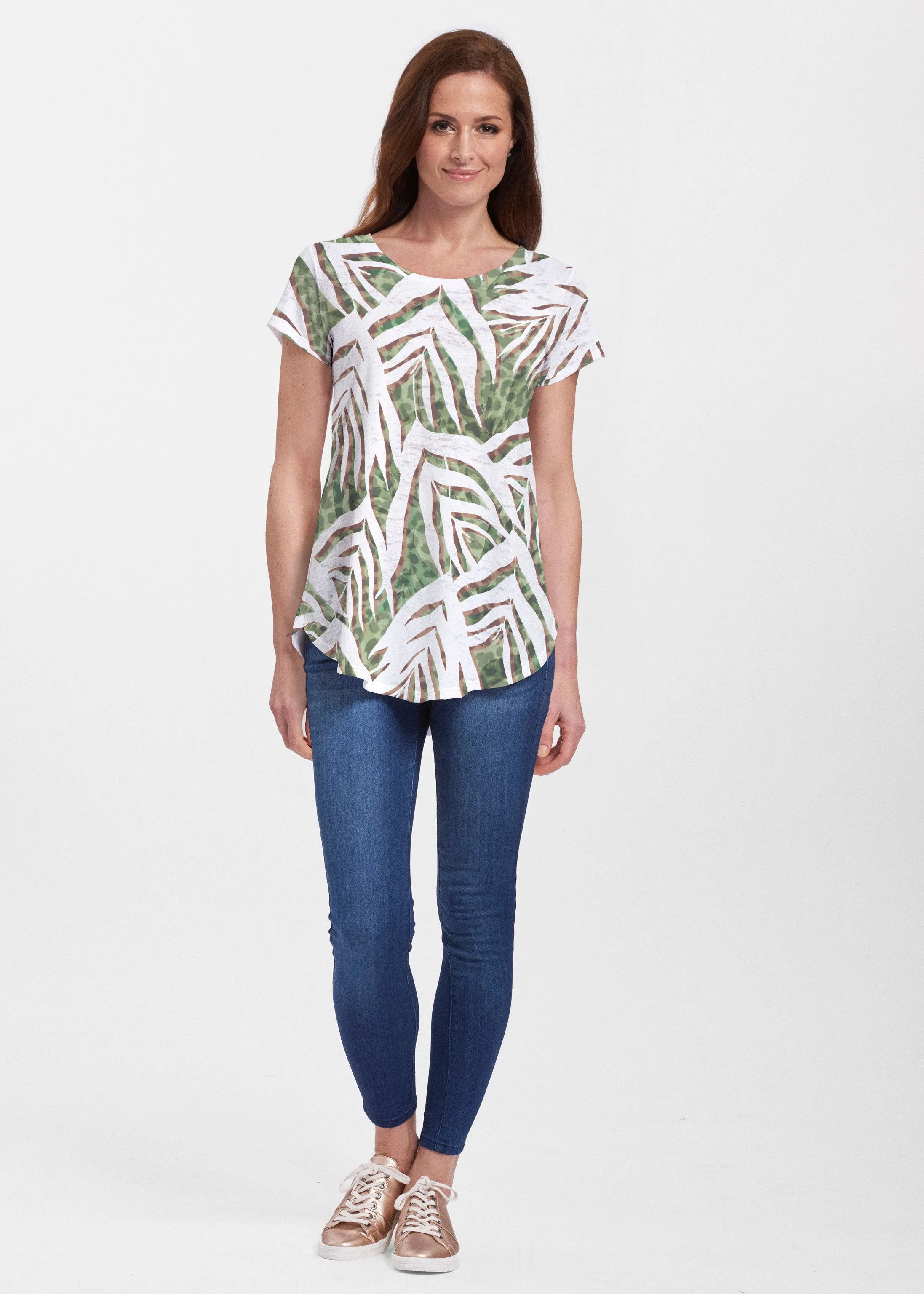 Lush Jaguar (16151) ~ Signature Short Sleeve Scoop Neck Flowy Tunic