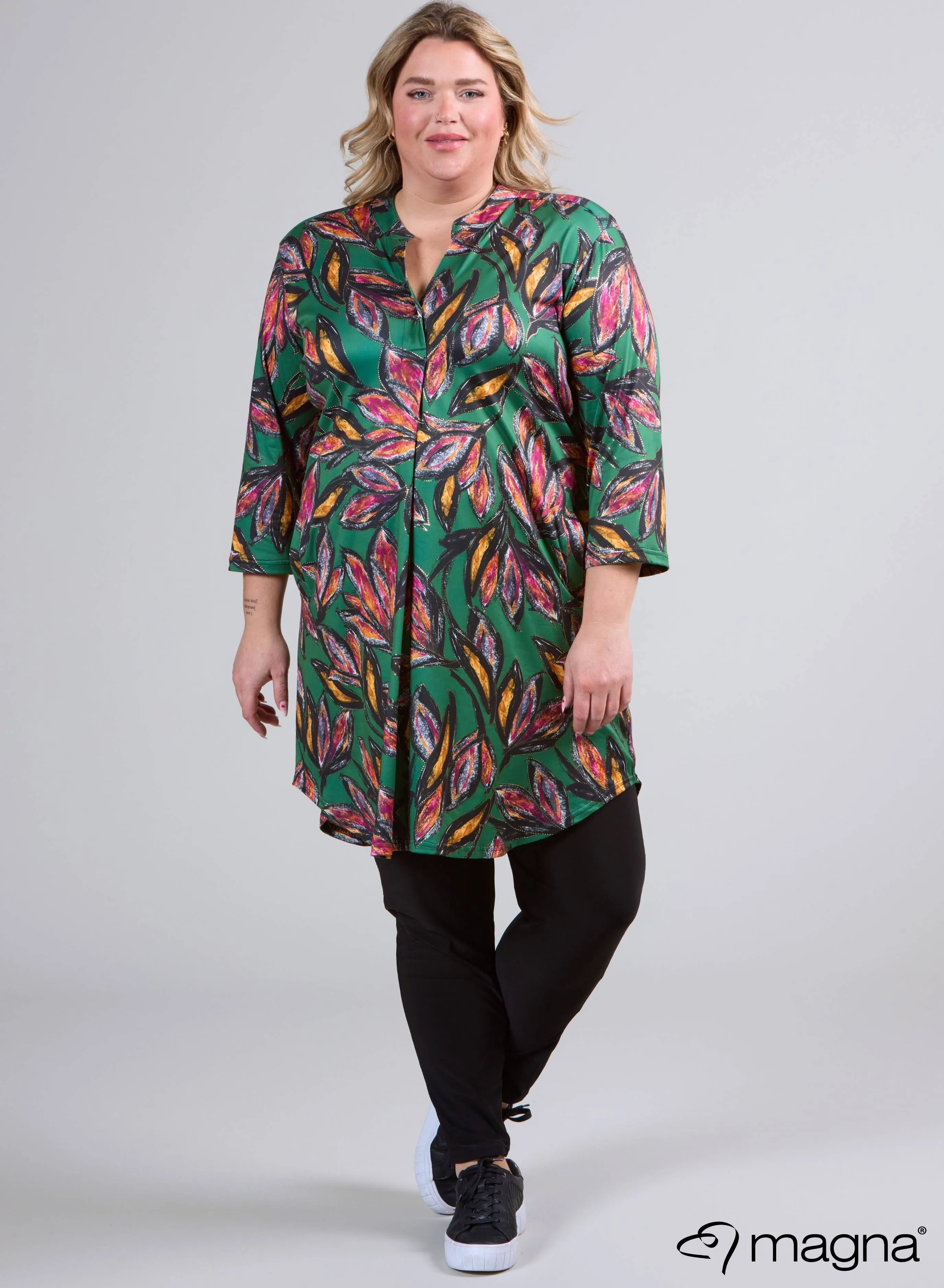 Magna A-Line Long Pocket Tunic Paradise Flower Green