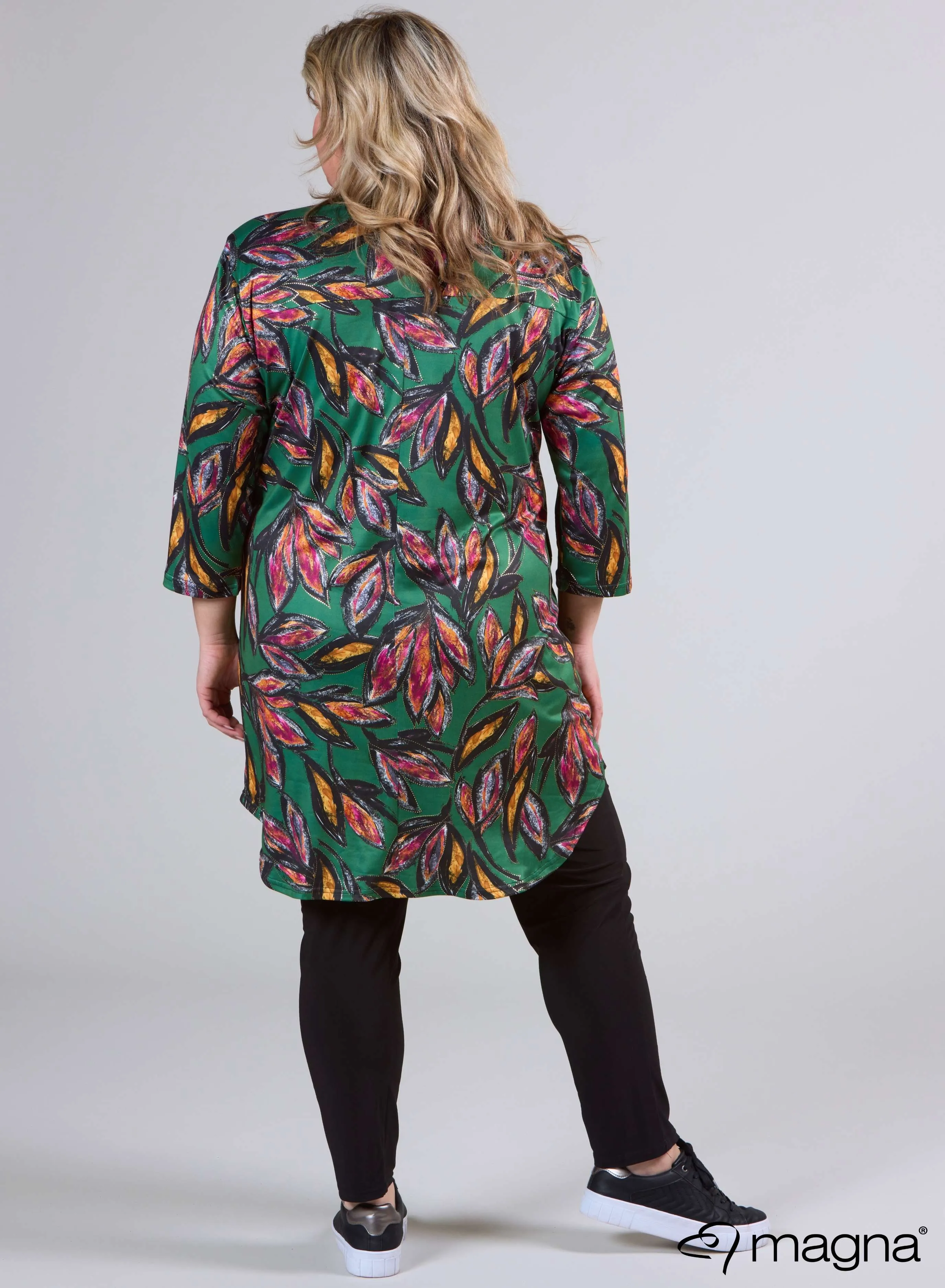 Magna A-Line Long Pocket Tunic Paradise Flower Green