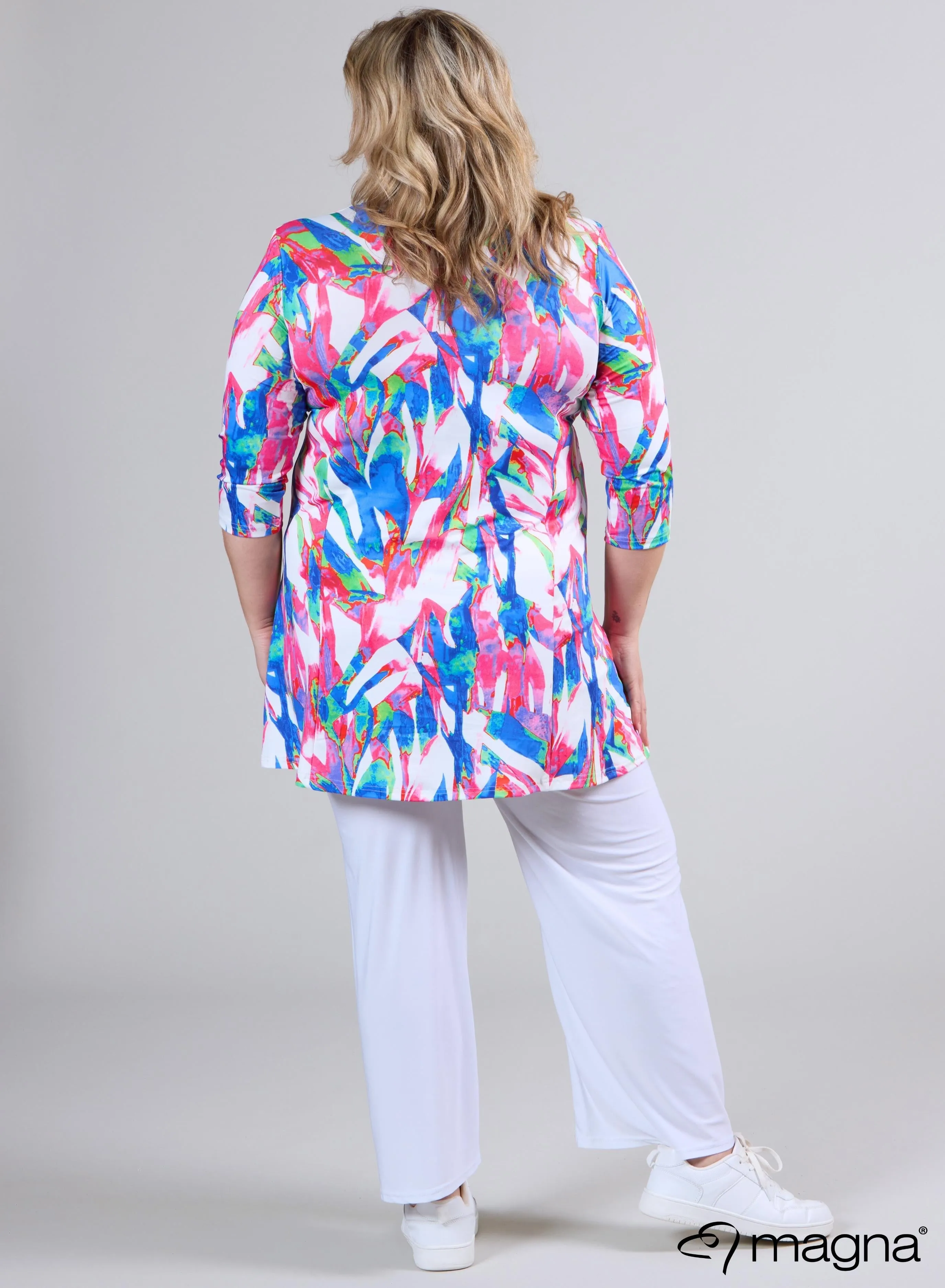 Magna A-line Long Shirt / Tunic Pink Blue Color Flowing Print