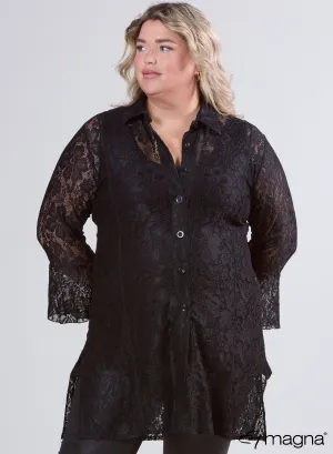 Magna Long Lace Buttoned Blouse Black