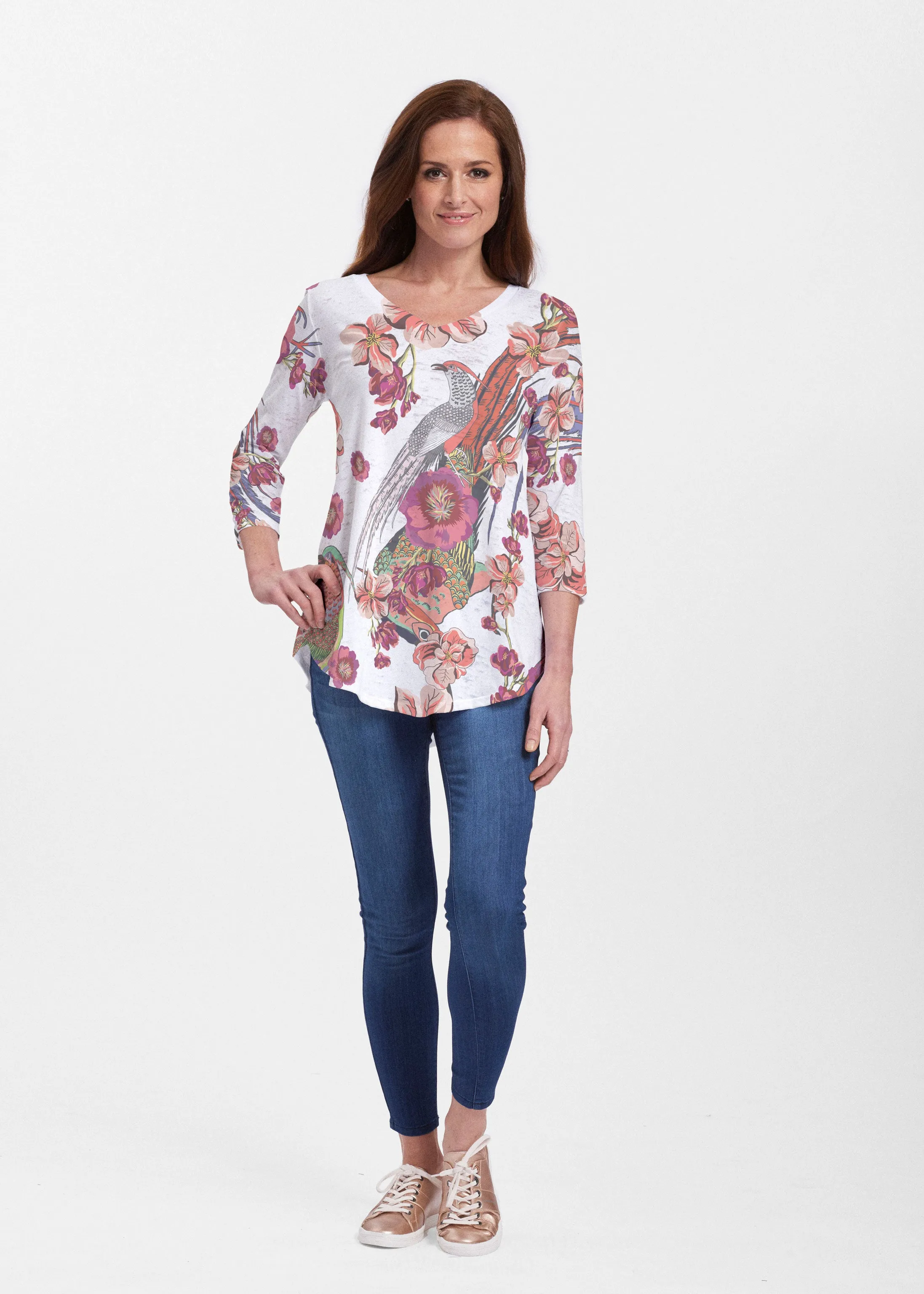 Mandarin Bird (7646) ~ Signature V-neck Flowy Tunic