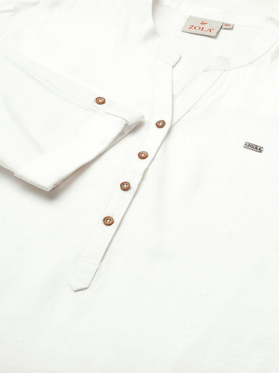 Mandarin Collar Rayon Solid White Straight Tunic For Women - ZOLA
