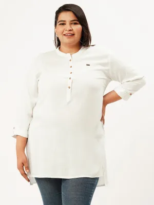 Mandarin Collar Rayon Solid White Straight Tunic For Women - ZOLA