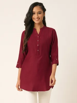 Maroon Comfort Fit Rayon Tunics for Women Online India Hip Length Straight - Zola