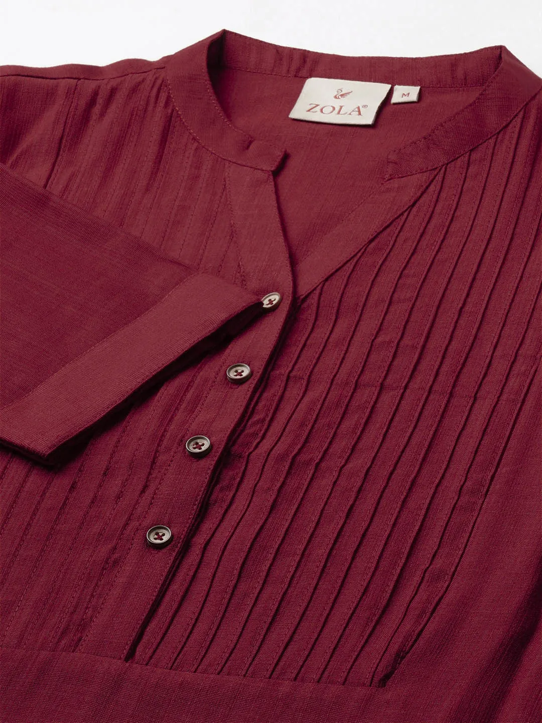 Maroon Comfort Fit Rayon Tunics for Women Online India Hip Length Straight - Zola