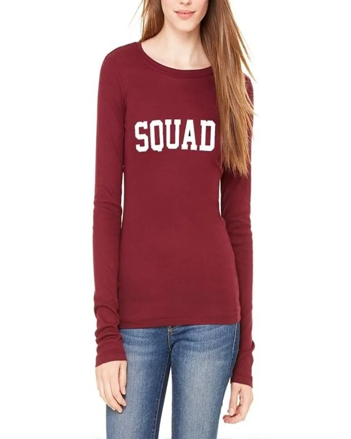 Maroon Cotton Squad Printed T-Shirt For Her