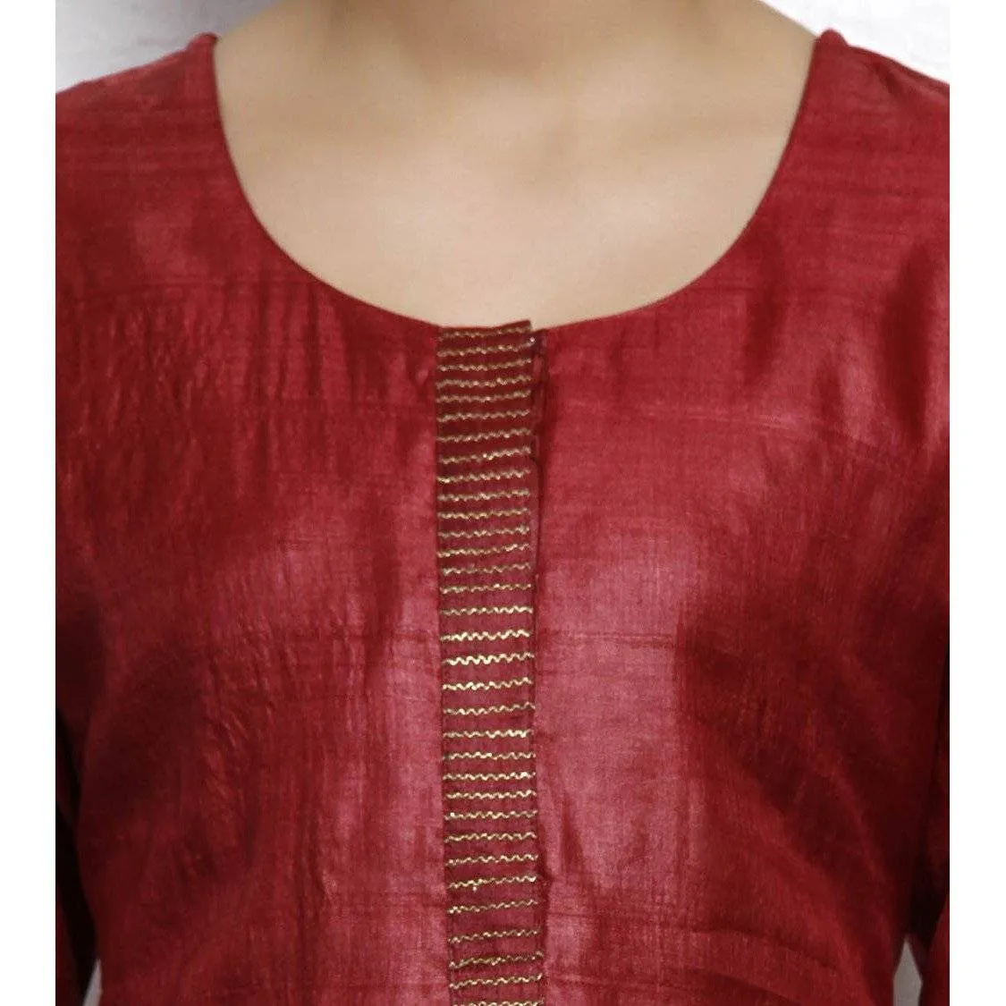 Maroon Tussar Silk Kurta with Golden Embroidery