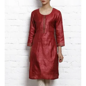 Maroon Tussar Silk Kurta with Golden Embroidery