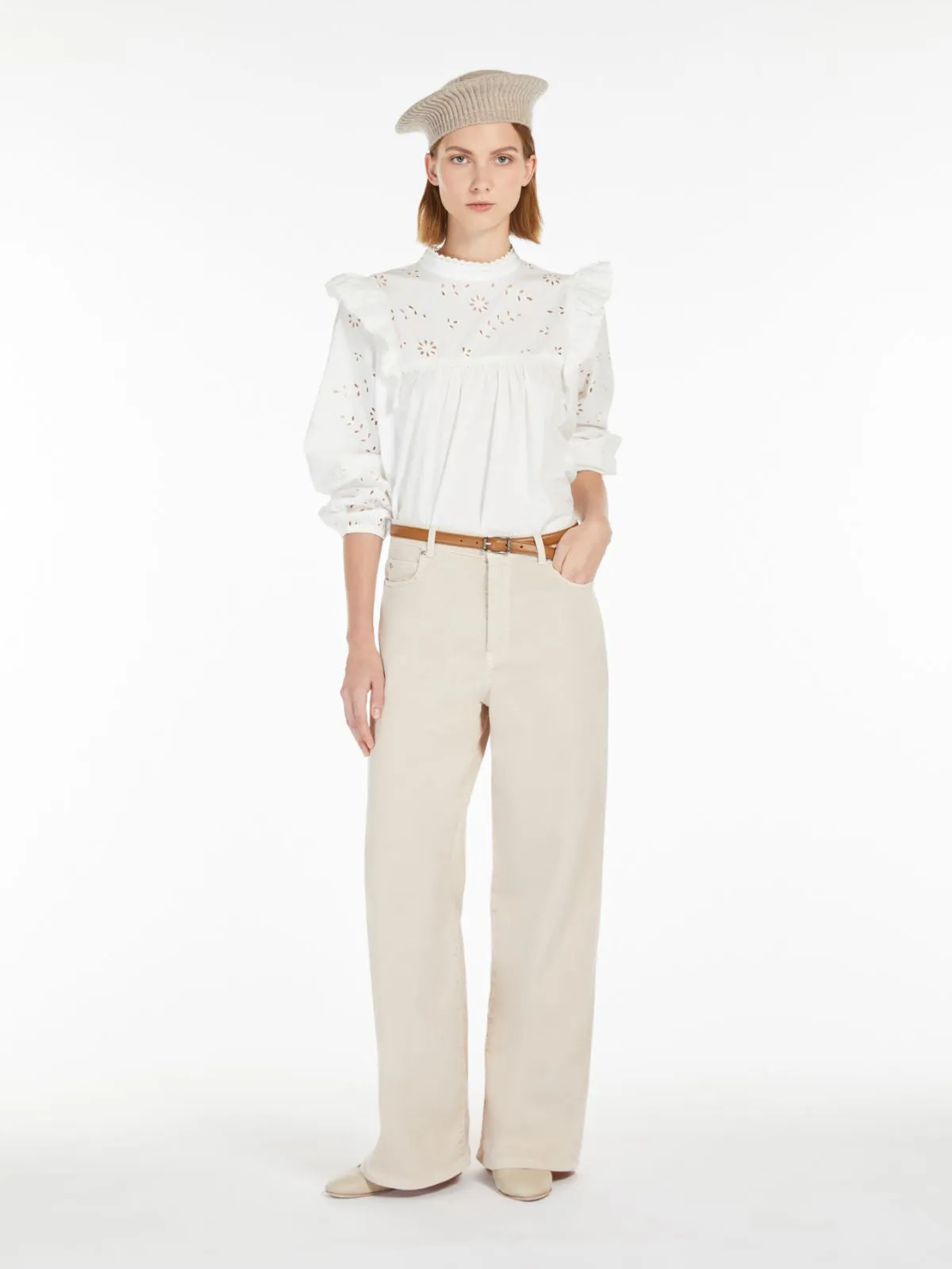 [Max Mara] Medina Cotton Drill Wide Leg Trousers - Sand