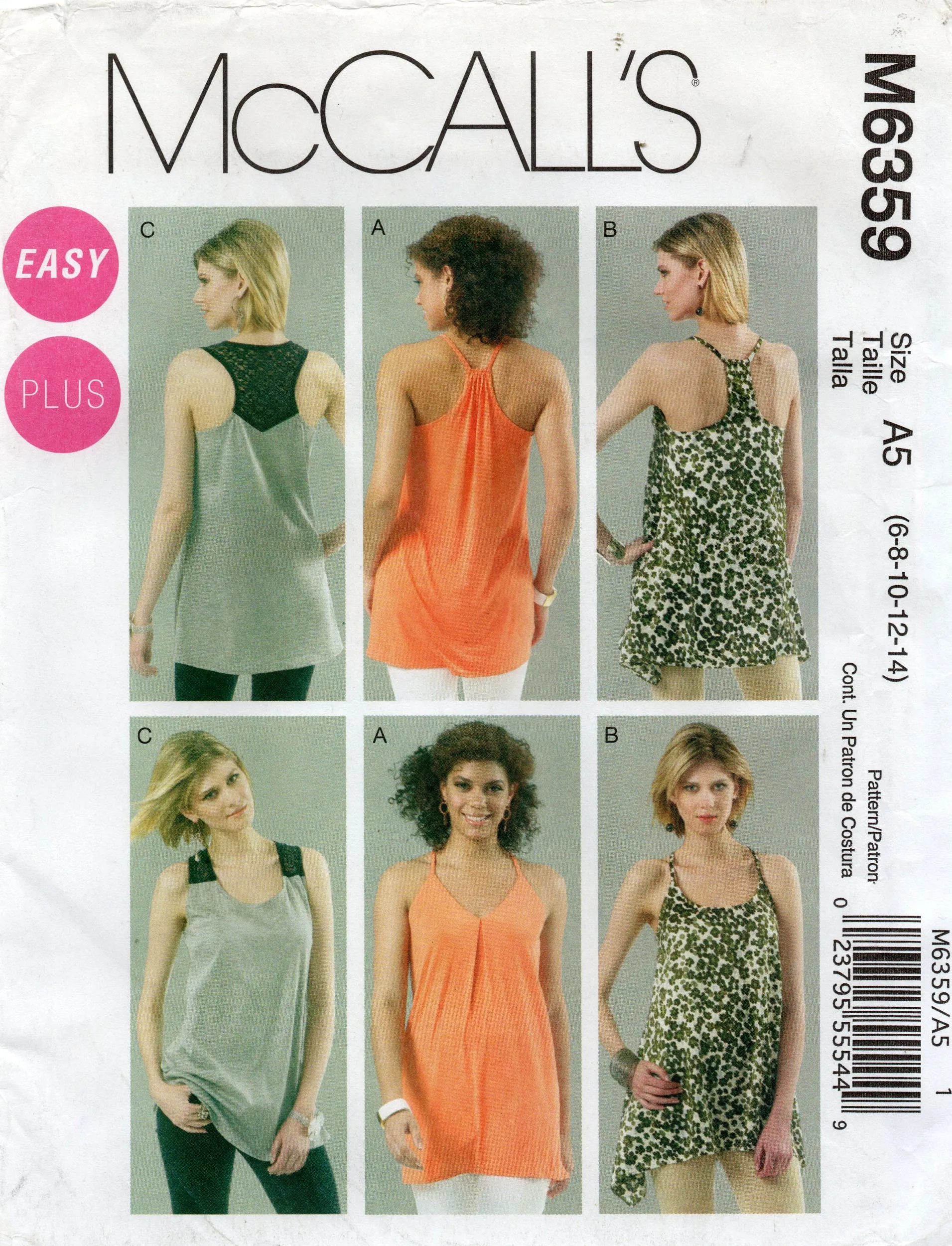 McCall's M6359 Womens EASY Summer Tops Out Of Print Sewing Pattern Sizes 6 - 14 UNCUT Factory Folded