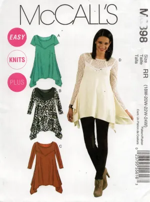McCall's M6398 Womens Stretch Side Draped Tops Out Of Print Sewing Pattern Size 18 - 24 UNCUT Factory Folded