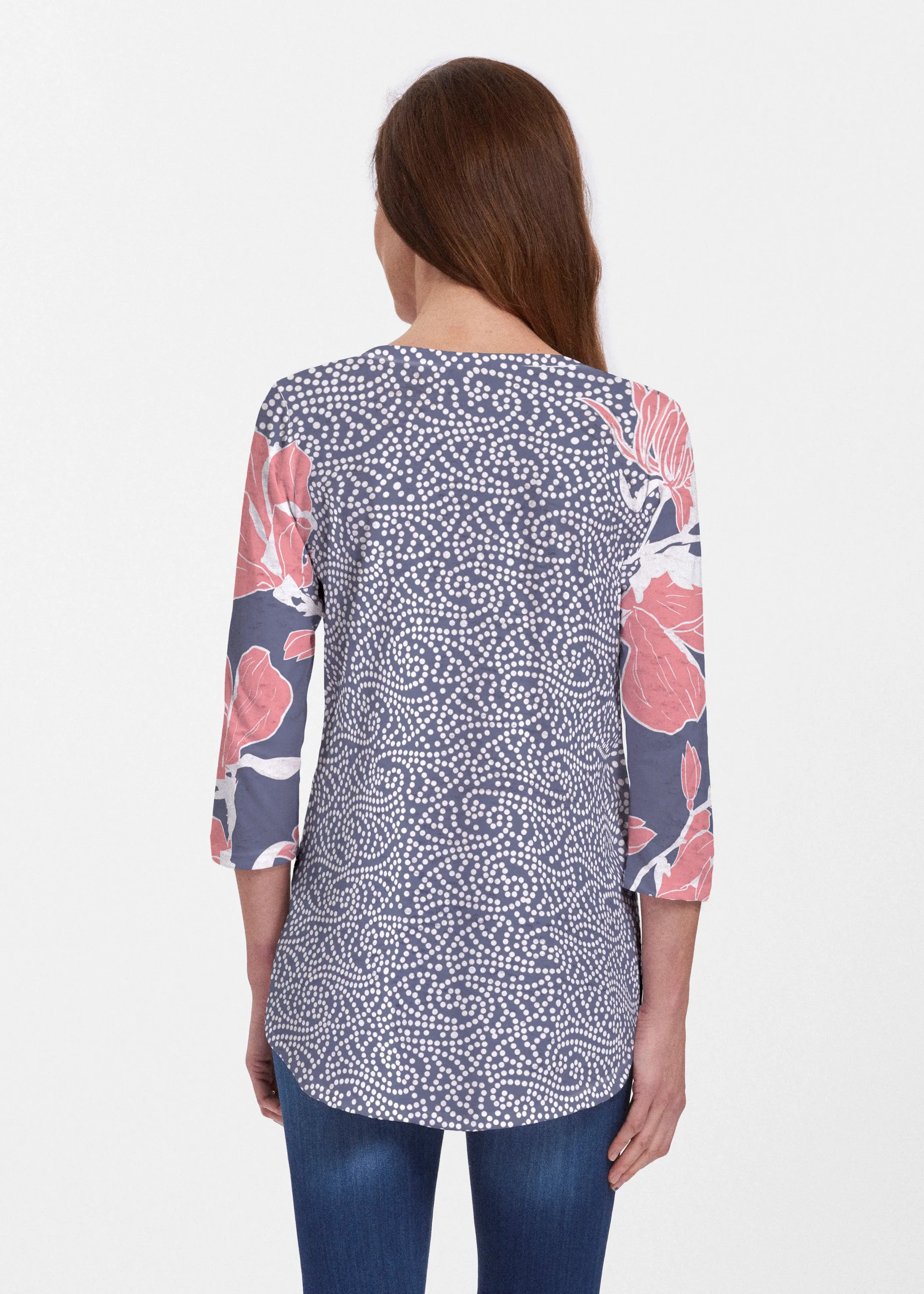 Melina Blooms Navy (7721) ~ Signature V-neck Flowy Tunic