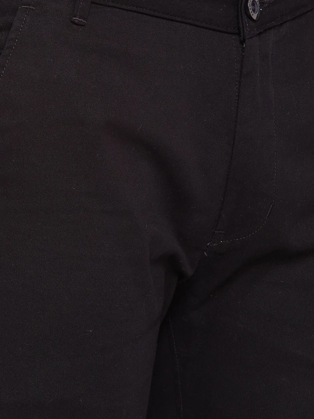 Men Black Self Design Solid Stretchable Mid Rise Slim Fit Chinos Trouser