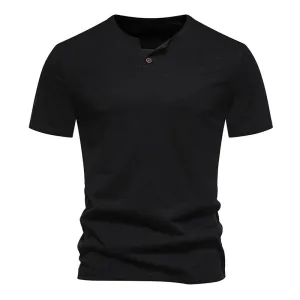 Men Crewneck Buttons Short Sleeves T-Shirt