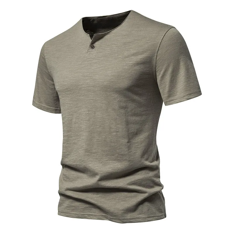 Men Crewneck Buttons Short Sleeves T-Shirt