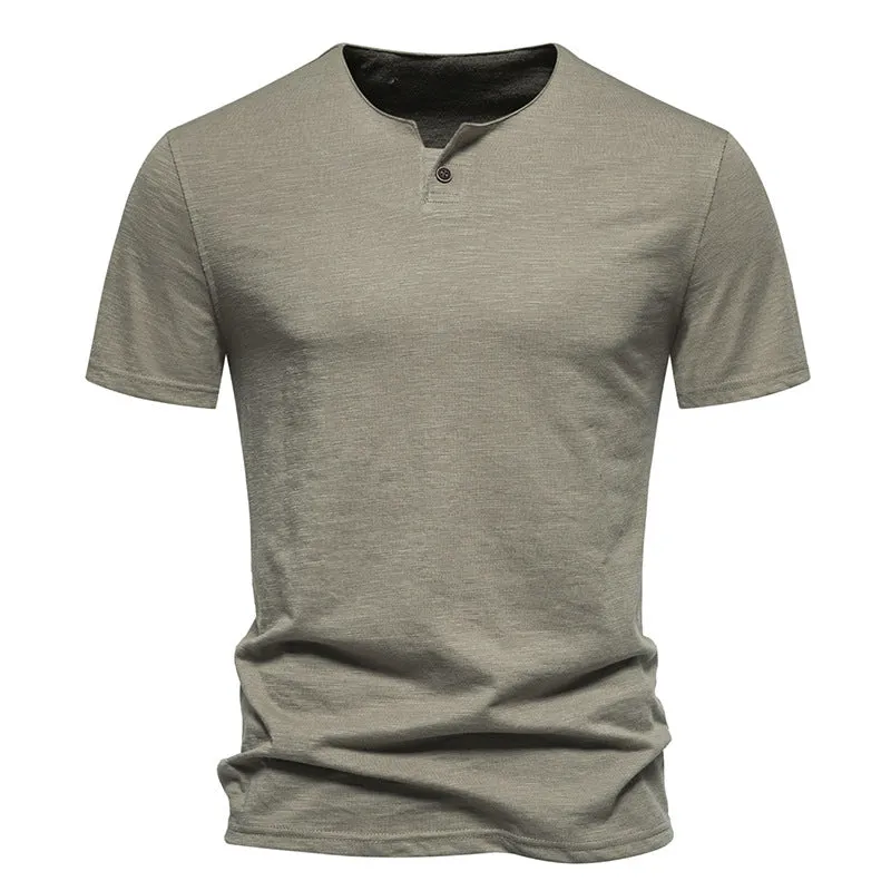 Men Crewneck Buttons Short Sleeves T-Shirt