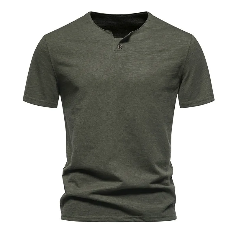 Men Crewneck Buttons Short Sleeves T-Shirt