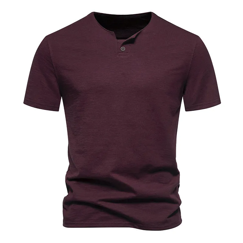 Men Crewneck Buttons Short Sleeves T-Shirt