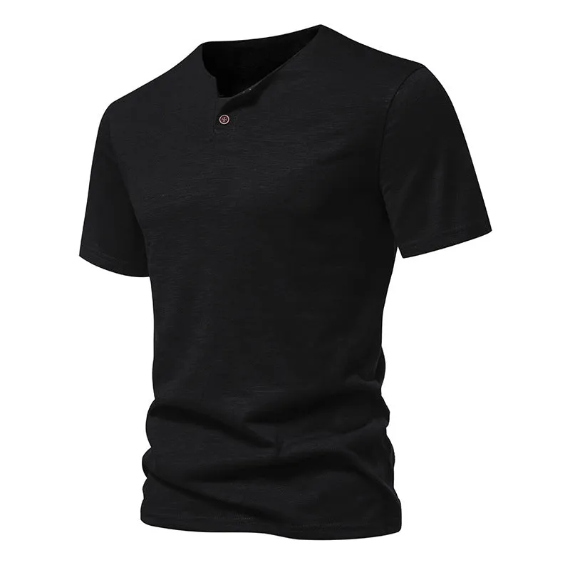 Men Crewneck Buttons Short Sleeves T-Shirt