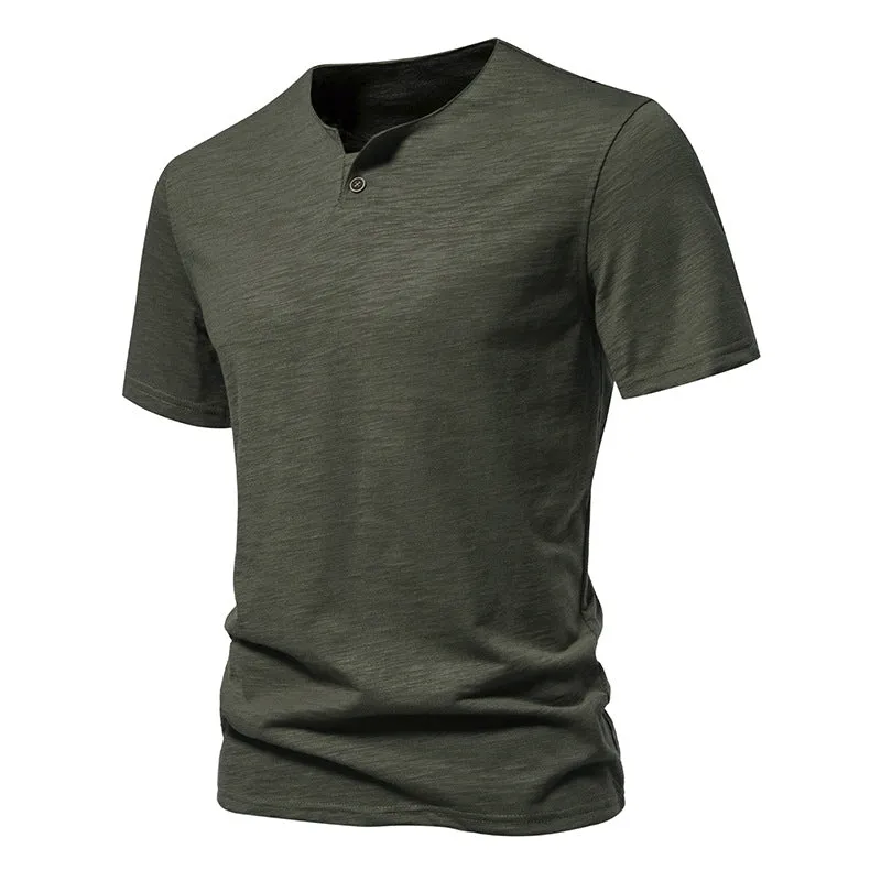 Men Crewneck Buttons Short Sleeves T-Shirt