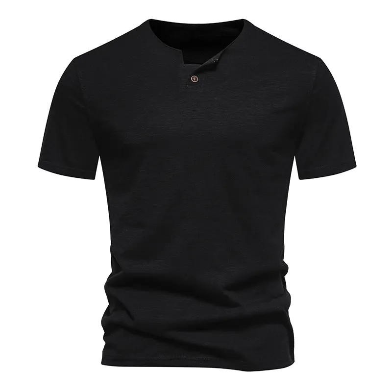 Men Crewneck Buttons Short Sleeves T-Shirt