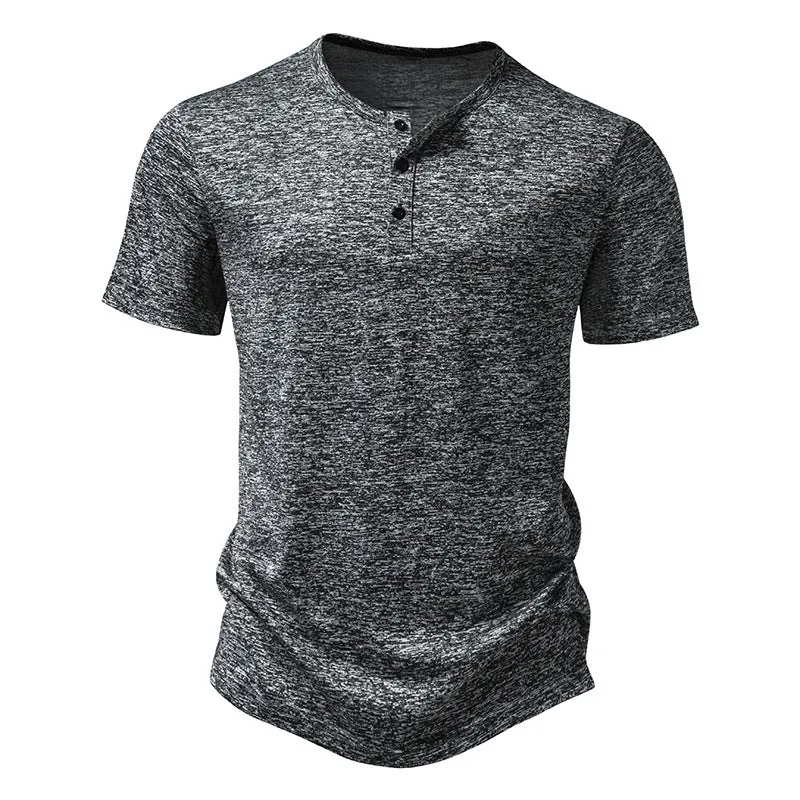 Men Crewneck Buttons Short Sleeves T-Shirt