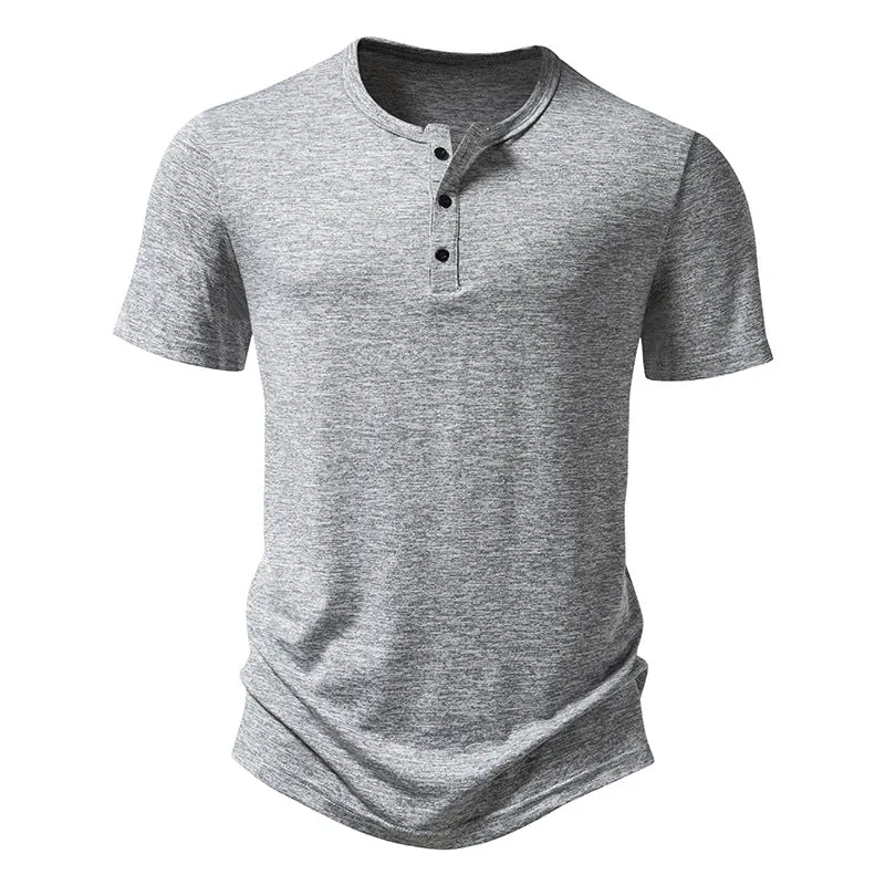 Men Crewneck Buttons Short Sleeves T-Shirt