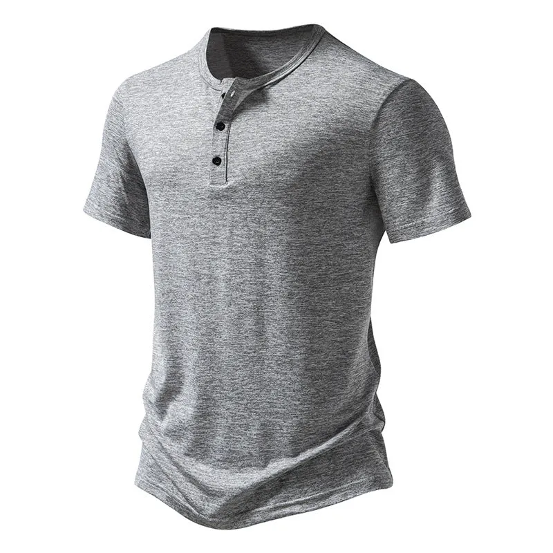 Men Crewneck Buttons Short Sleeves T-Shirt