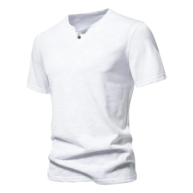 Men Crewneck Buttons Short Sleeves T-Shirt