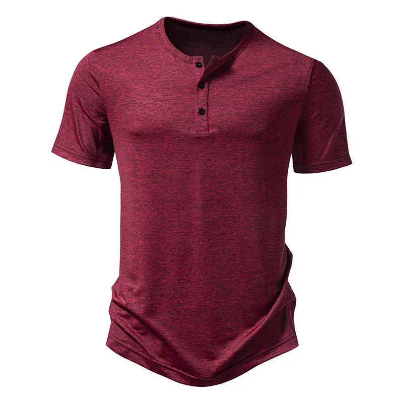 Men Crewneck Buttons Short Sleeves T-Shirt