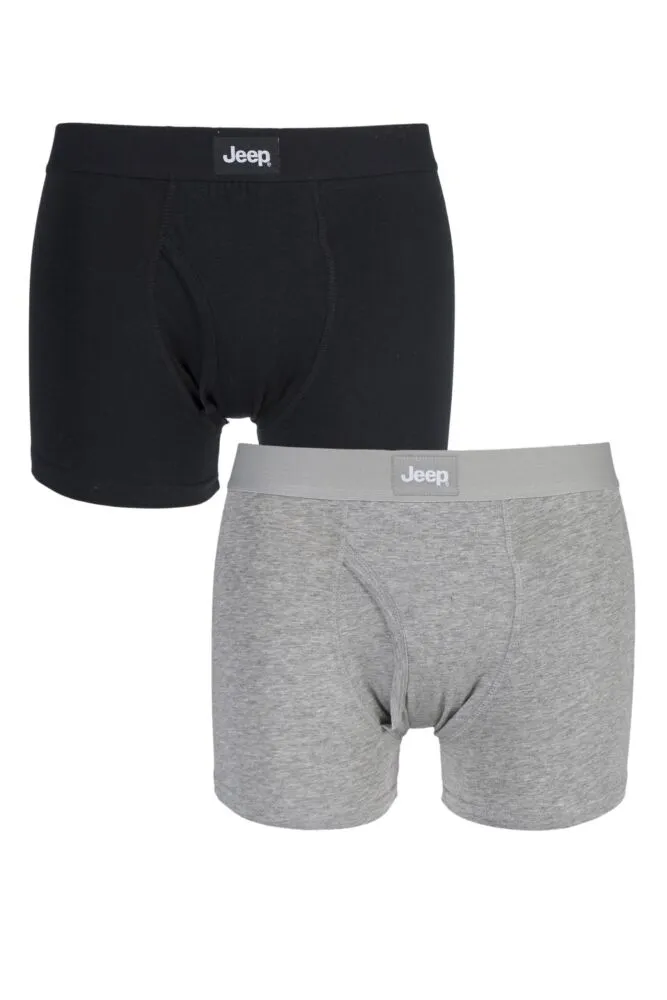 Mens 2 Pack Jeep Cotton Plain Fitted Key Hole Trunk Boxer Shorts