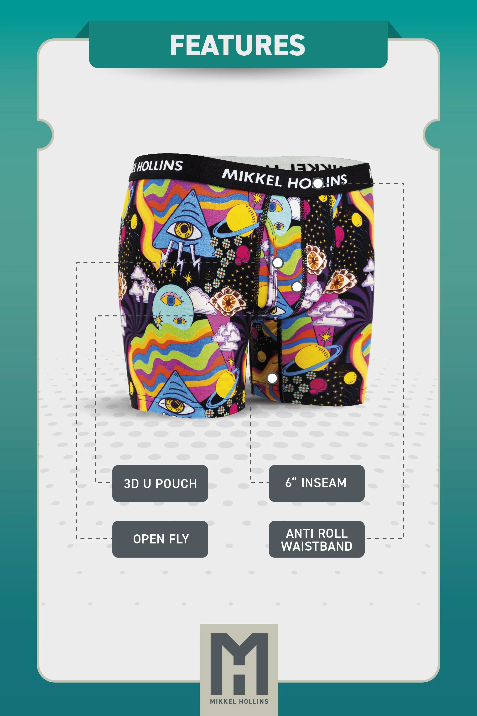 Mens Boxer Brief With Fly - Cosmic Love Design