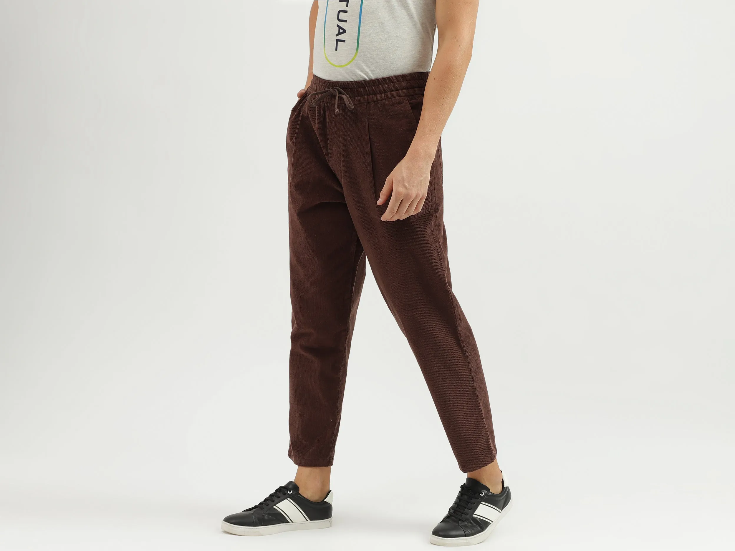 Men's Ribbed Slim Fit Trousers with Drawstring Closure