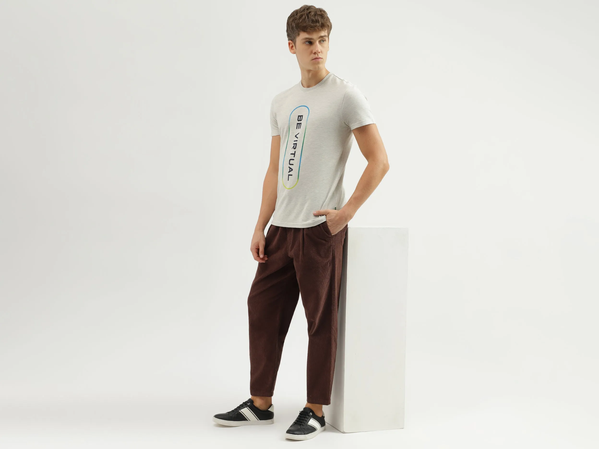 Men's Ribbed Slim Fit Trousers with Drawstring Closure