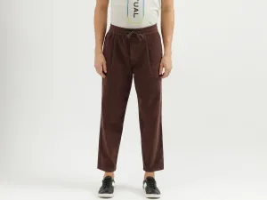 Men's Ribbed Slim Fit Trousers with Drawstring Closure