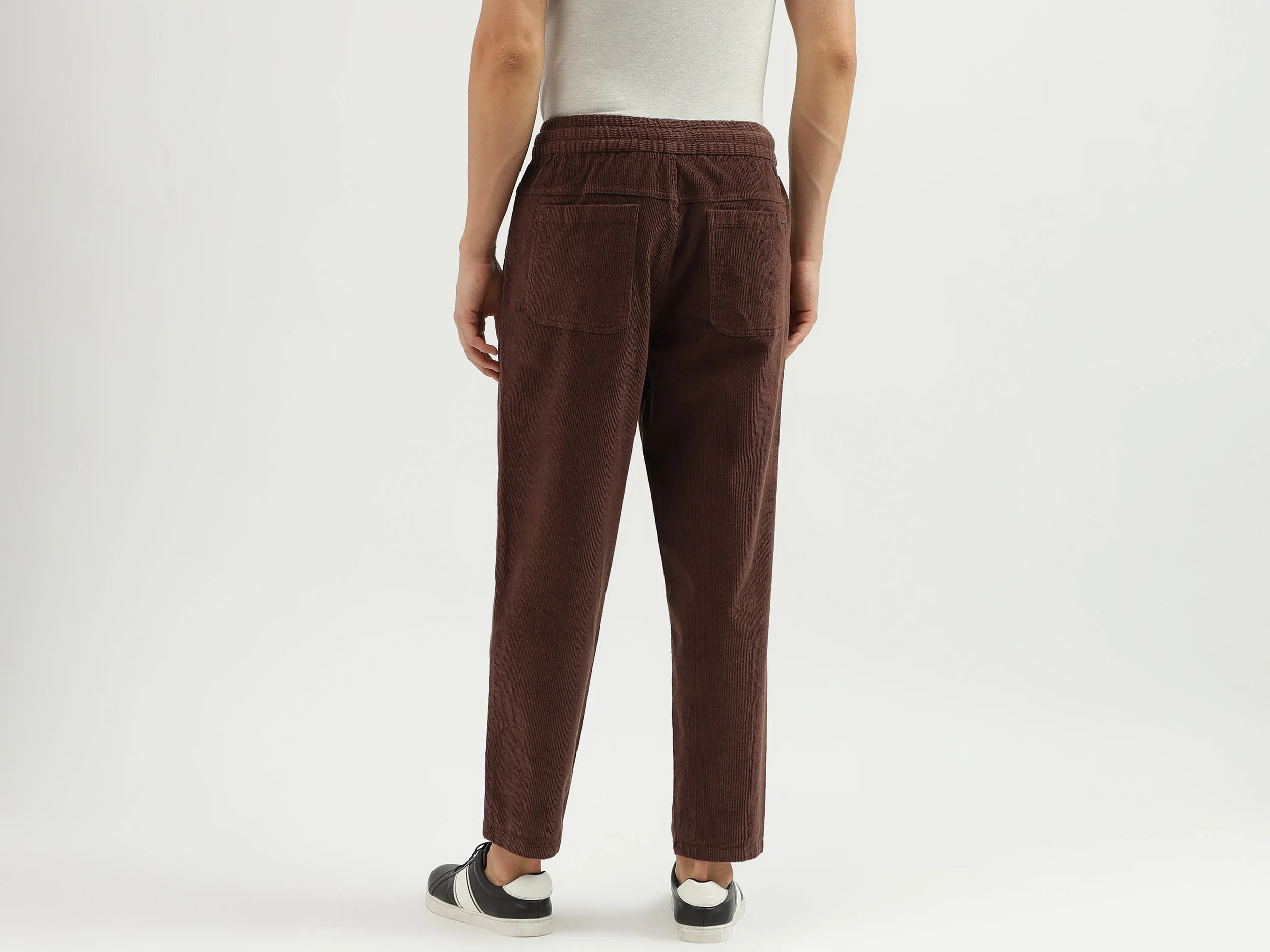 Men's Ribbed Slim Fit Trousers with Drawstring Closure